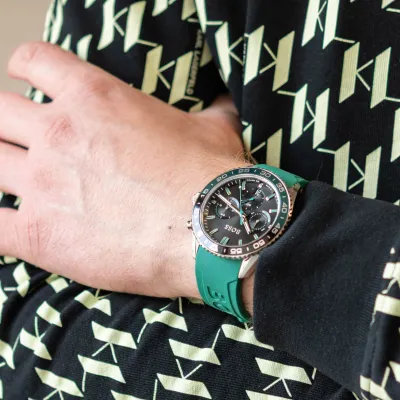 Hugo Boss Men's Runner Quartz Chronograph Green Silicone Watch